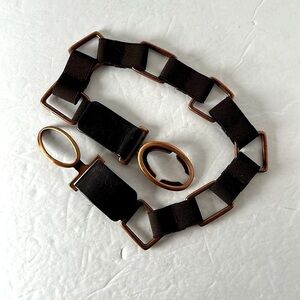 Sold🛍️BELT STRETCH LEATHER AND CHAIN By Sandy Duftler S Brown Copper-Tone